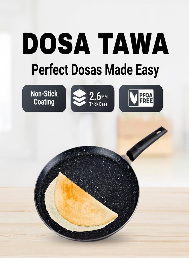 برايت مقلاة دوسا تاوا غير لاصقة من برايت، مقاومة للخدش والتآكل، طلاء متين غير لاصق | مقبض مقاوم للحرارة | تتضمن ملعقة مسطحة وليفة تنظيف (القطر - 250 مم) - Image 2